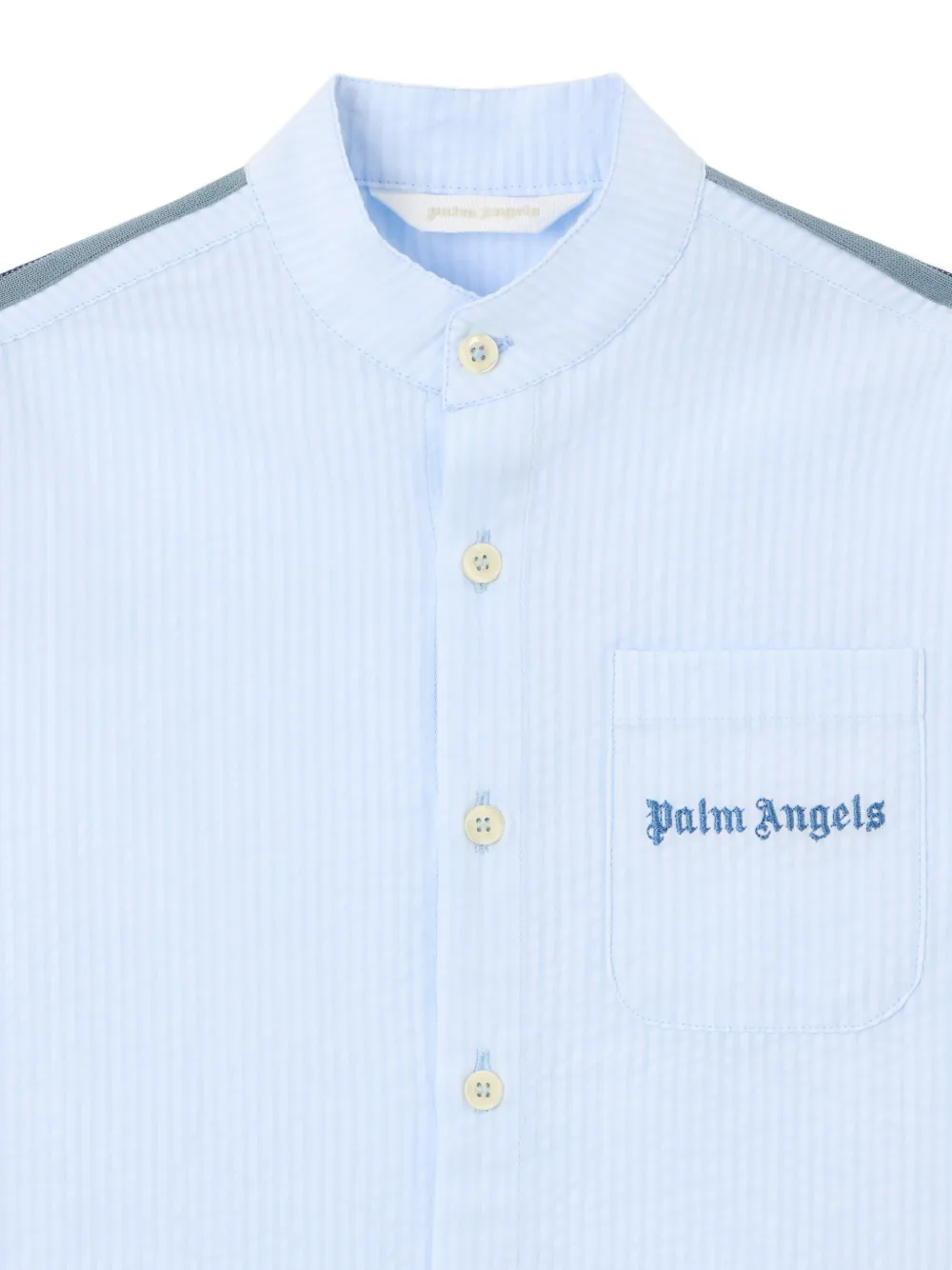 Palm Angels Kids Gestreept overhemd met Koreaanse kraag Blauw