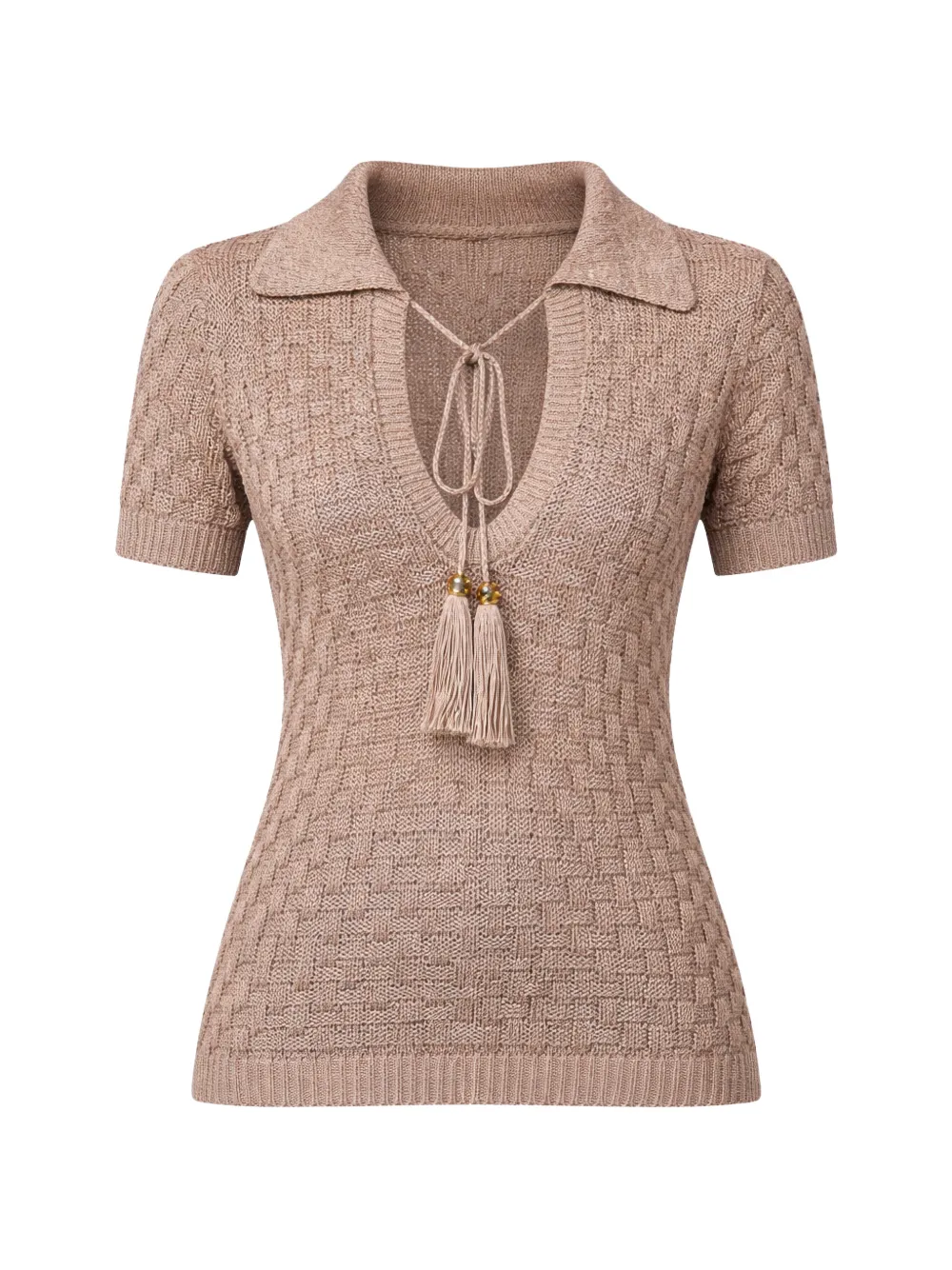 Elisabetta Franchi basket-weave tassel-detail polo shirt - Nude