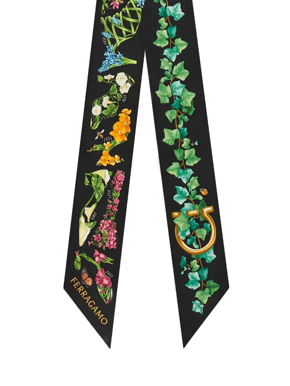 Ferragamo Eden zijden mini-bandana met schoenen-print Zwart