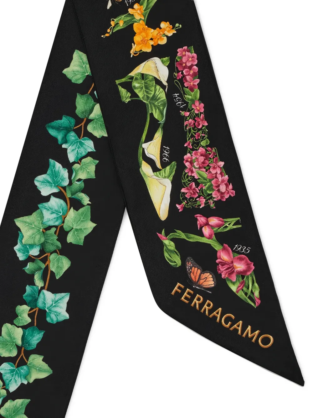Ferragamo Eden zijden mini-bandana met schoenen-print Zwart