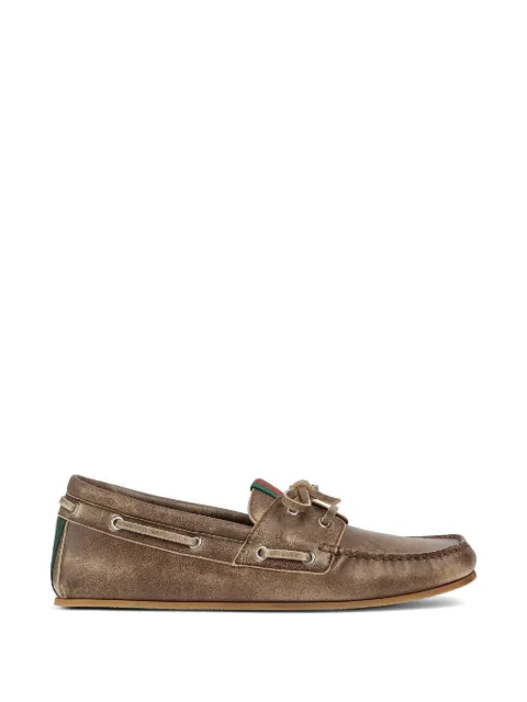 Gucci Web-stripe leather boat shoes