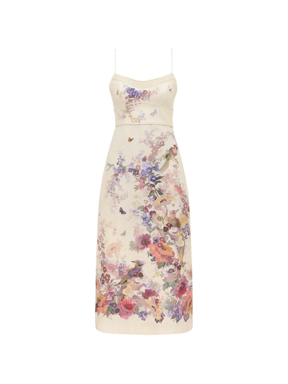 ZIMMERMANN floral-print pleated-neckline dress - Neutrals