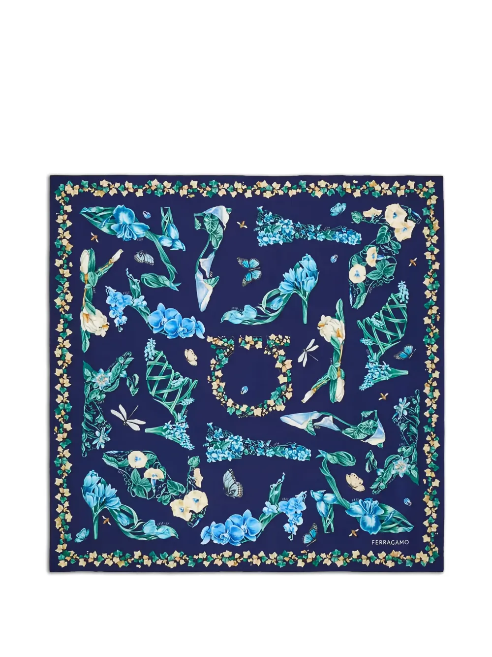 Ferragamo Eden shoes-print silk scarf - Blue