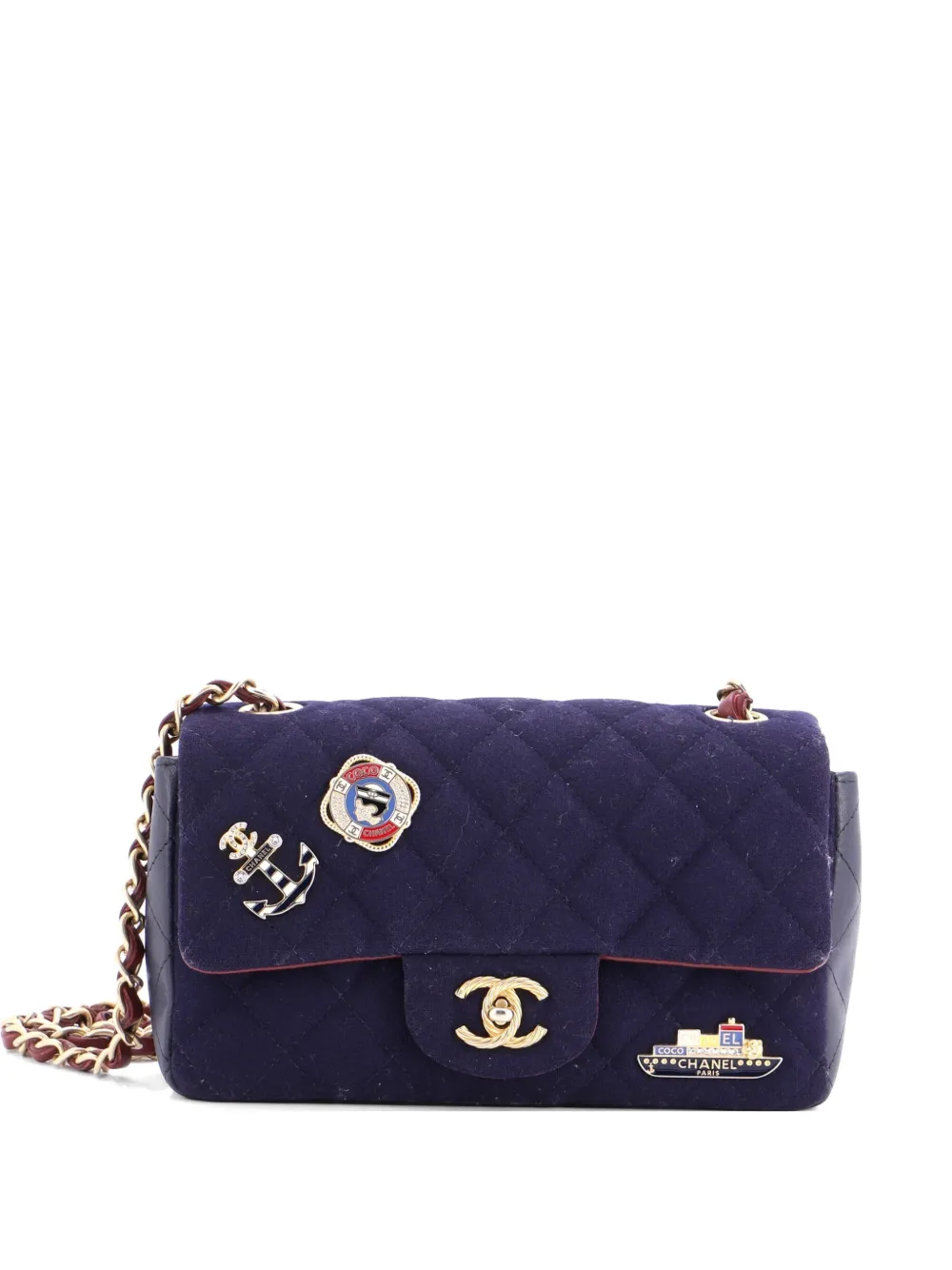 Pre-owned Chanel Paris-hamburg Charms Classic Single Flap Bag Quilted Wool And Lambskin Mini Crossbody Bag In Blue
