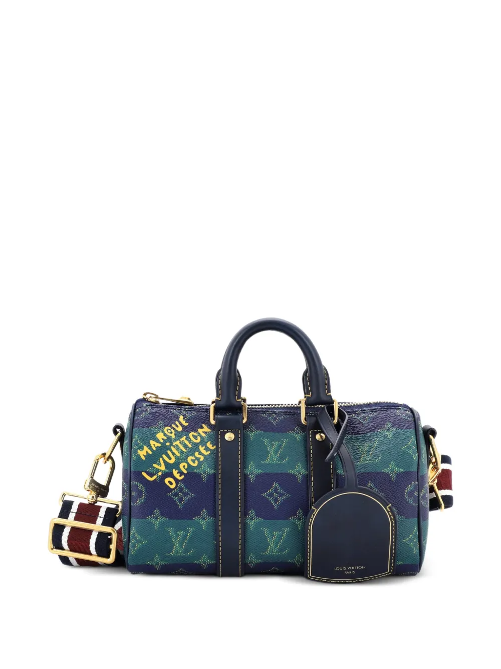 Louis Vuitton Pre-Owned Keepall Bandouliere Limited Edition Marque Depose Stripes Monogram Heritage Canvas-Umhängetasche 25cm - Blau