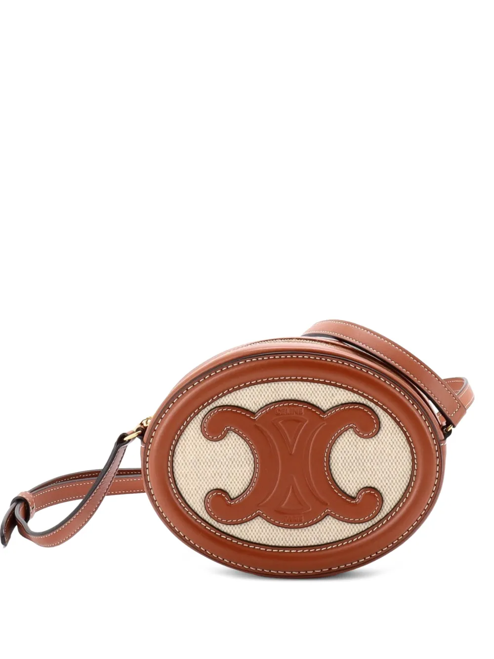 Celine Pre-Owned Triomphe Oval Canvas and Leather crossbody bag - Marrone