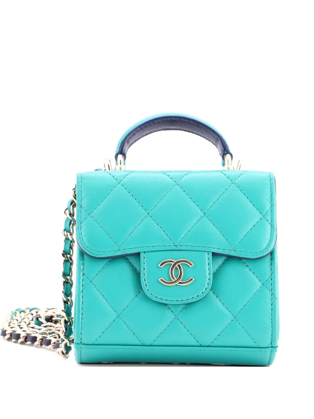 CHANEL Pre-Owned Square Classic Flap Top Handle Clutch with Chain Quilted Lambskin crossbody bag - Verde