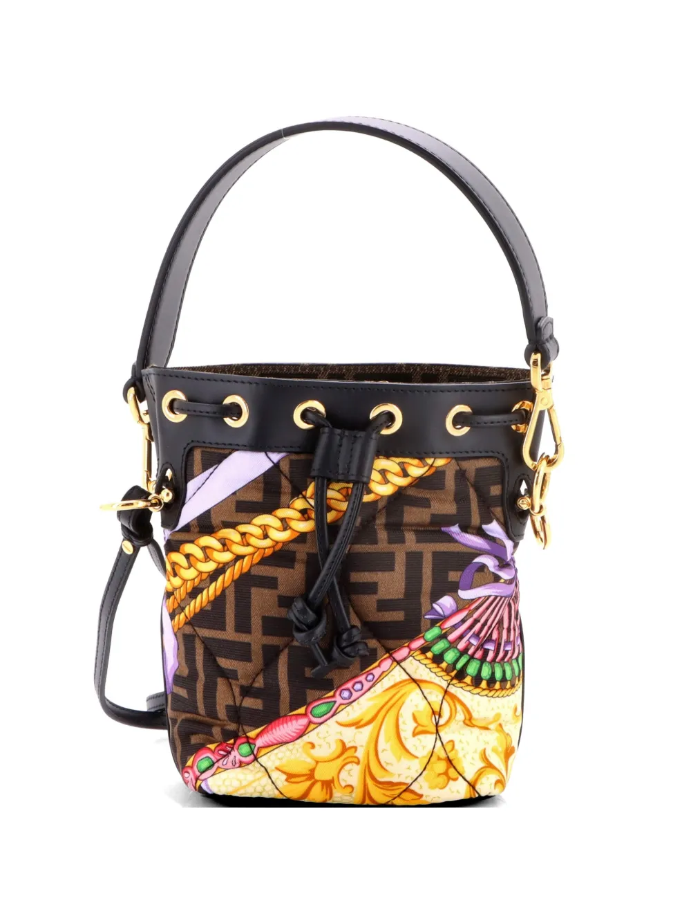Fendi Pre-Owned x Versace Fendace Mon Tresor Quilted Printed Zucca Silk Mini bucket bag - Multicolore
