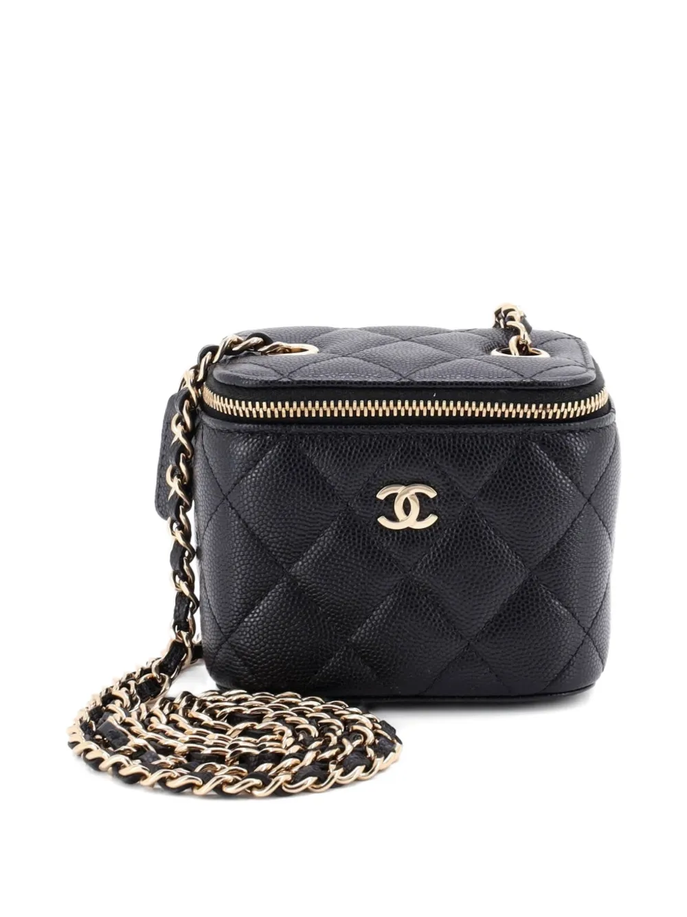 CHANEL Pre-Owned Classic Vanity Case with Chain Quilted Caviar Mini pouch - Nero