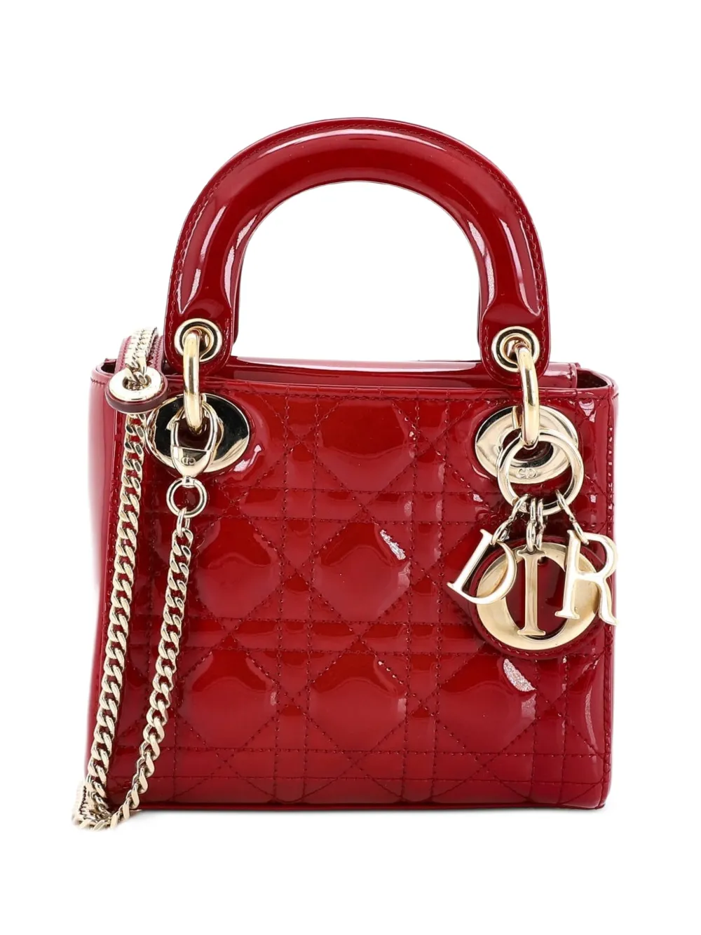 Christian Dior Pre-Owned Lady Dior Chain Bag Cannage Quilt Patent Mini satchel - Rosso