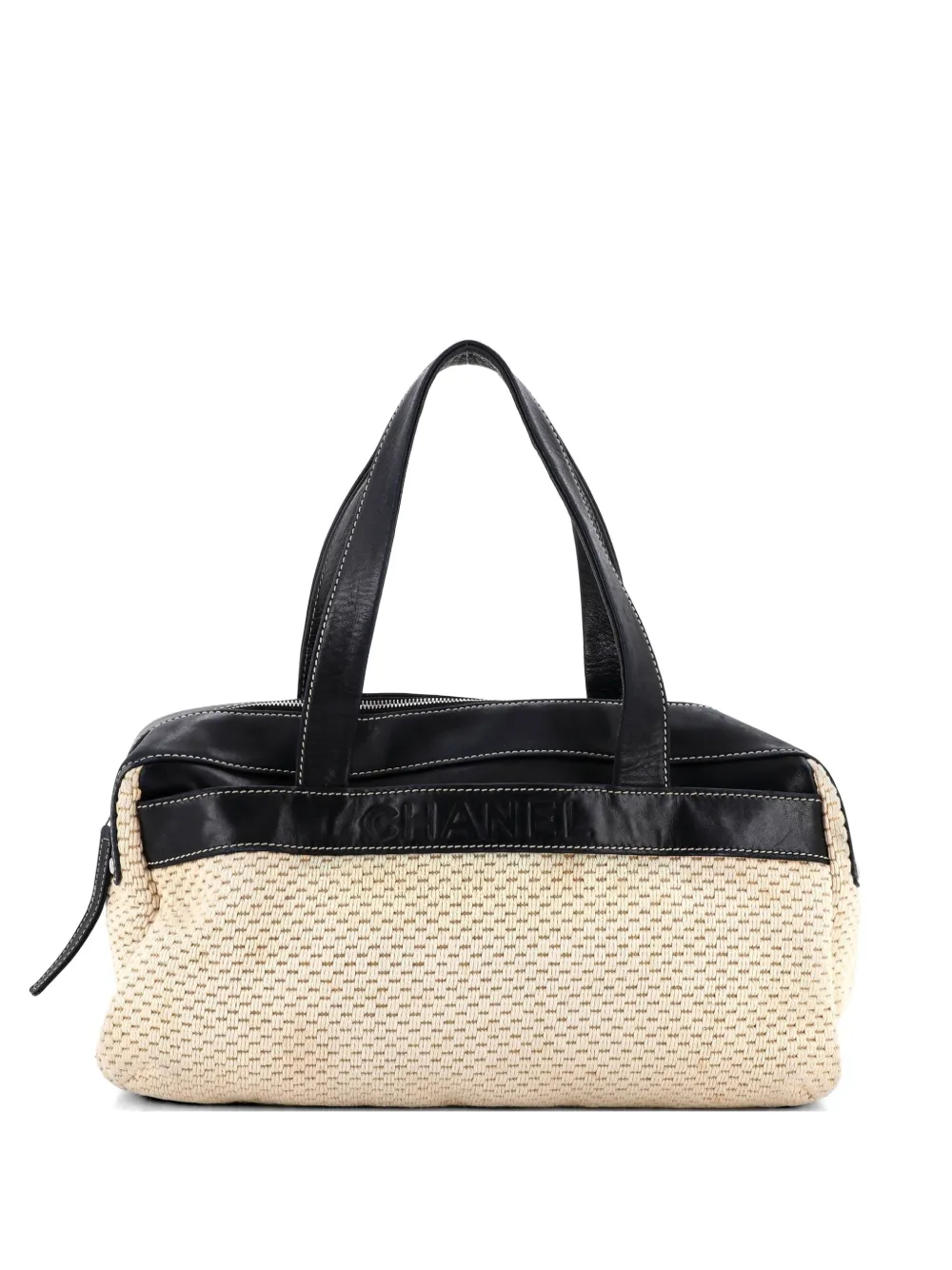 CHANEL Pre-Owned Lax Bowler Bag Leather and Woven Fabric handbag - Nero