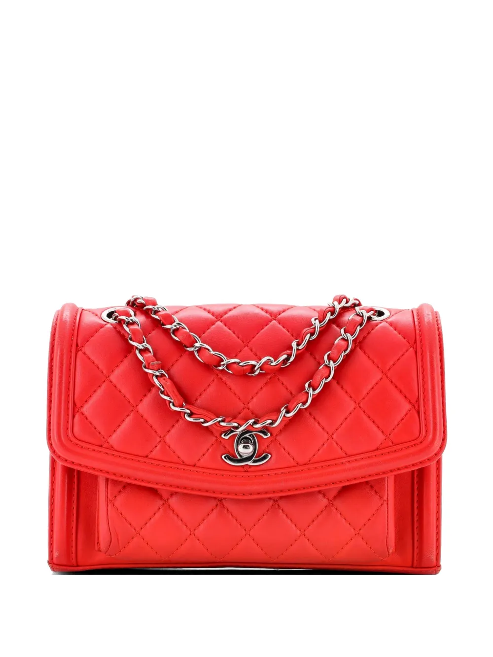 CHANEL Pre-Owned Geometric Flap Bag Quilted Lambskin Large shoulder bag - Rosso
