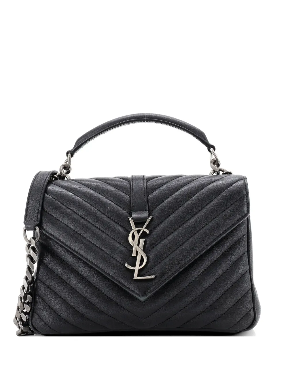 Saint Laurent Pre-Owned Classic Monogram College Bag Matelasse Chevron Leather Medium crossbody bag - Nero
