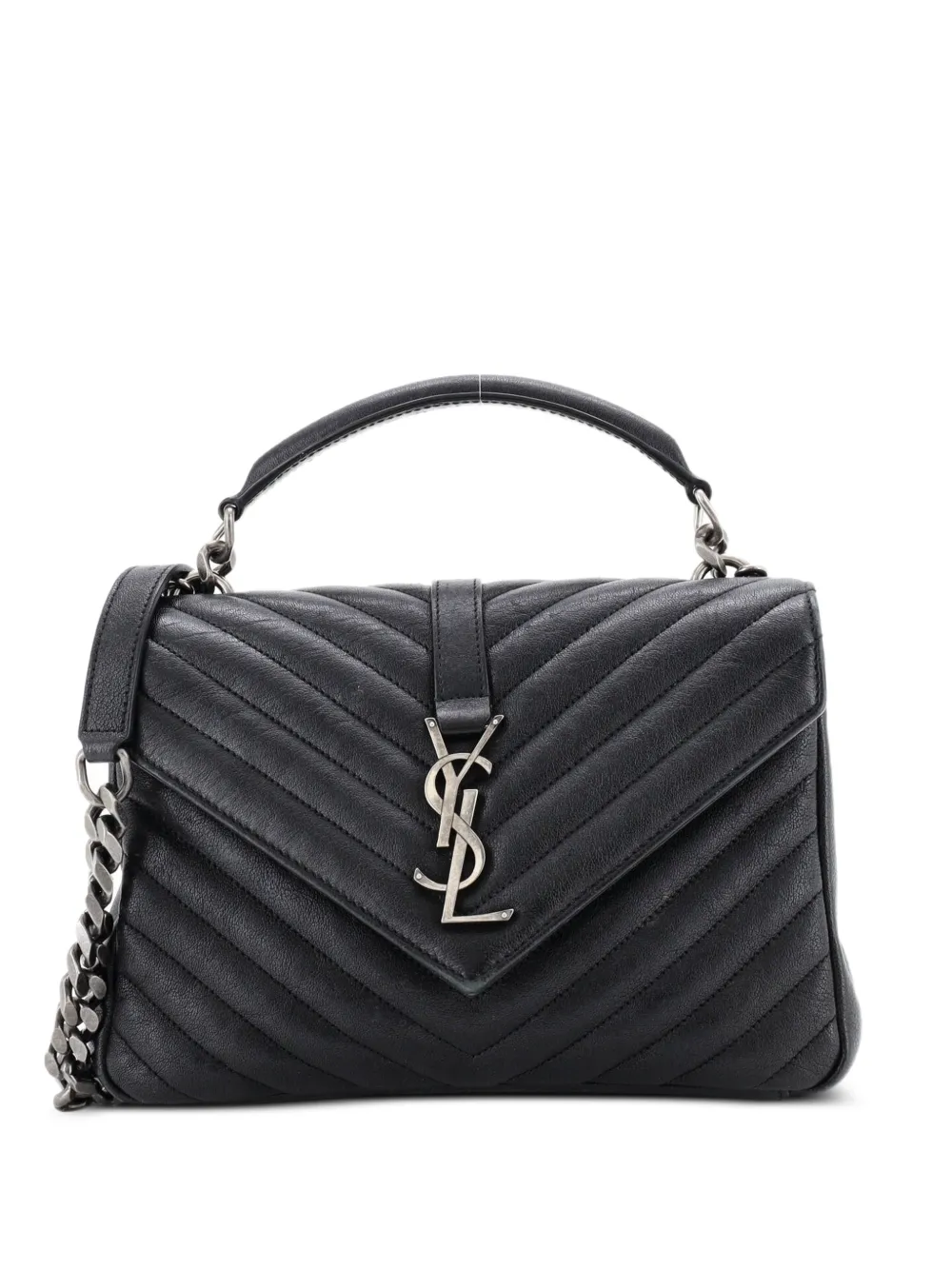 Saint Laurent Pre-Owned Classic Monogram College Bag Matelasse Chevron Leather Medium crossbody bag - Nero