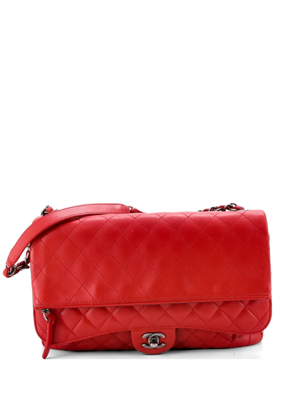 CHANEL Pre-Owned Paris-Salzburg Zip Multi Flap Bag Quilted Lambskin Large shoulder bag - Rosso