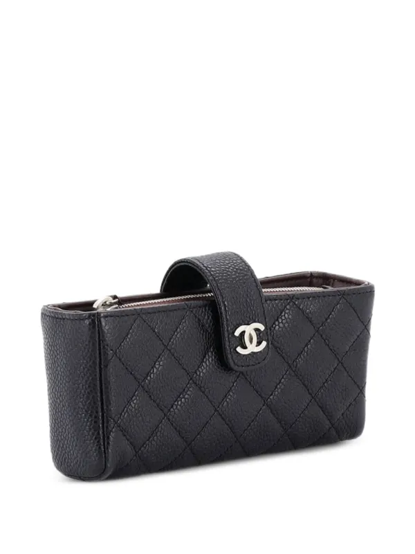 chanel mini phone holder backpack Women's Chanel Black Caviar Leather Phone Holder in Black