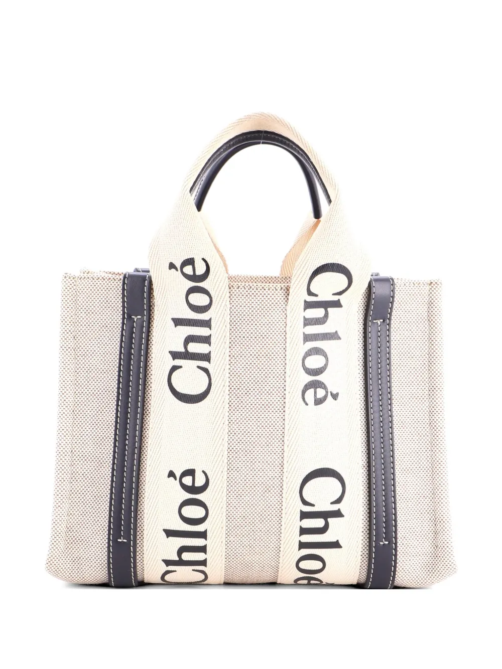 Chloé Pre-Owned Borsa tote Woody piccola in pelle e tela - Blu