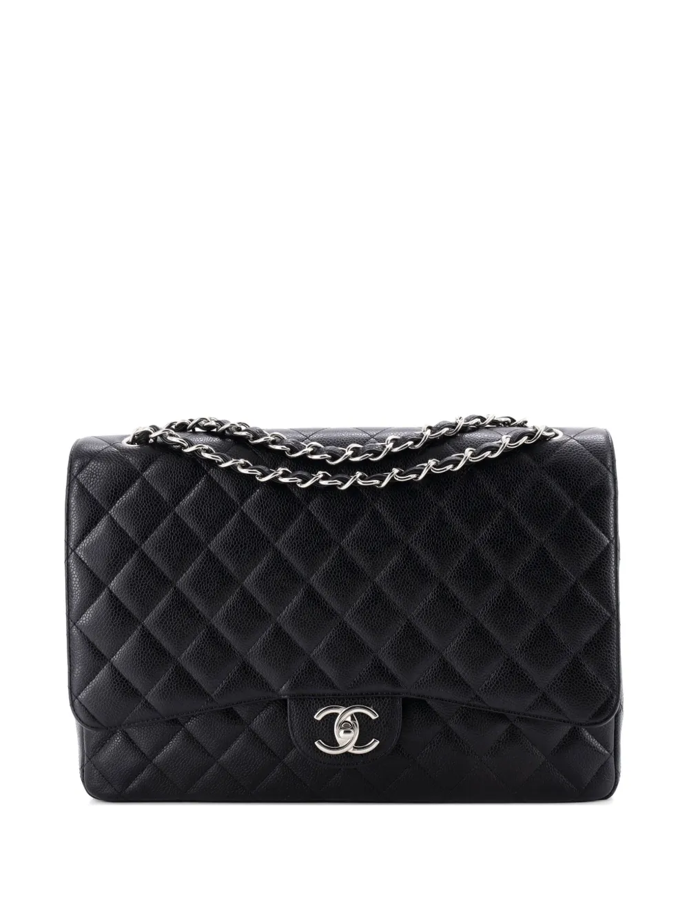 CHANEL Pre-Owned Borsa a spalla Classic Double Flap maxi in pelle Caviar trapuntata - Nero