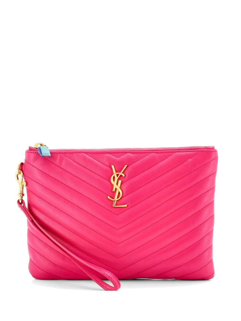 Saint Laurent Pre-Owned Classic Monogram Wristlet Pouch Matelasse Chevron Leather Small clutch bag - Rosa