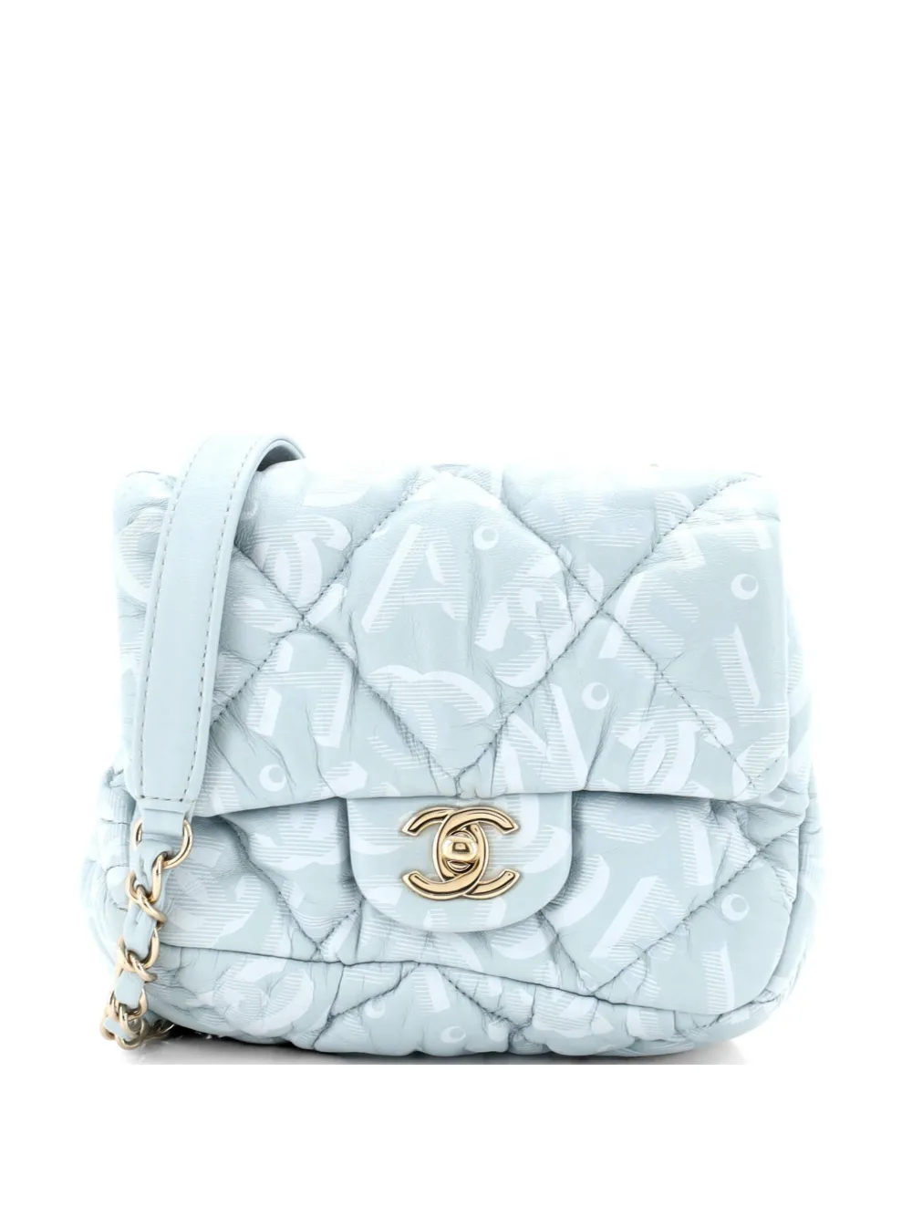 CHANEL Pre-Owned Puffy Bubbly CC Flap Bag Quilted Printed Calfskin Mini shoulder bag - Blu