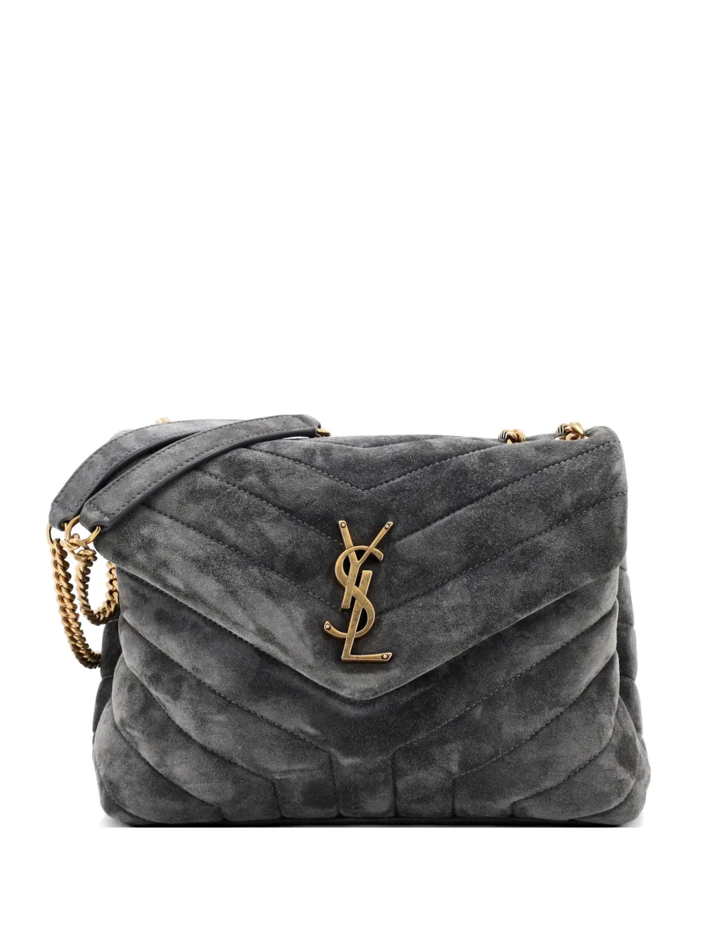 Saint Laurent Pre-Owned Kleine Loulou Matelasse Chevron Schultertasche aus Wildleder - Grau