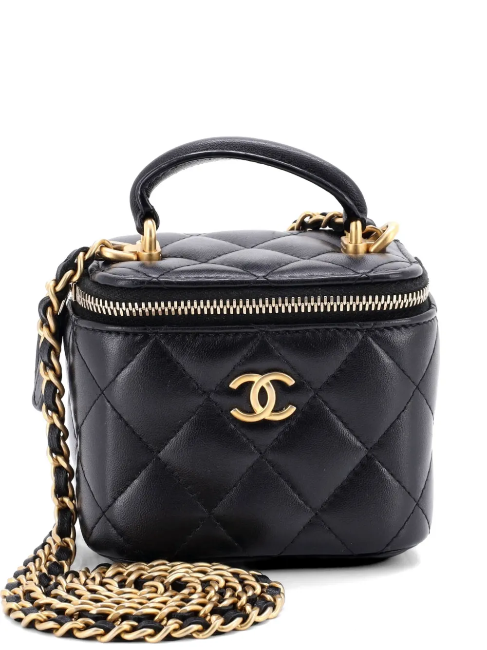 CHANEL Pre-Owned Classic Top Handle Vanity Case with Chain Quilted Lambskin Mini crossbody bag - Nero