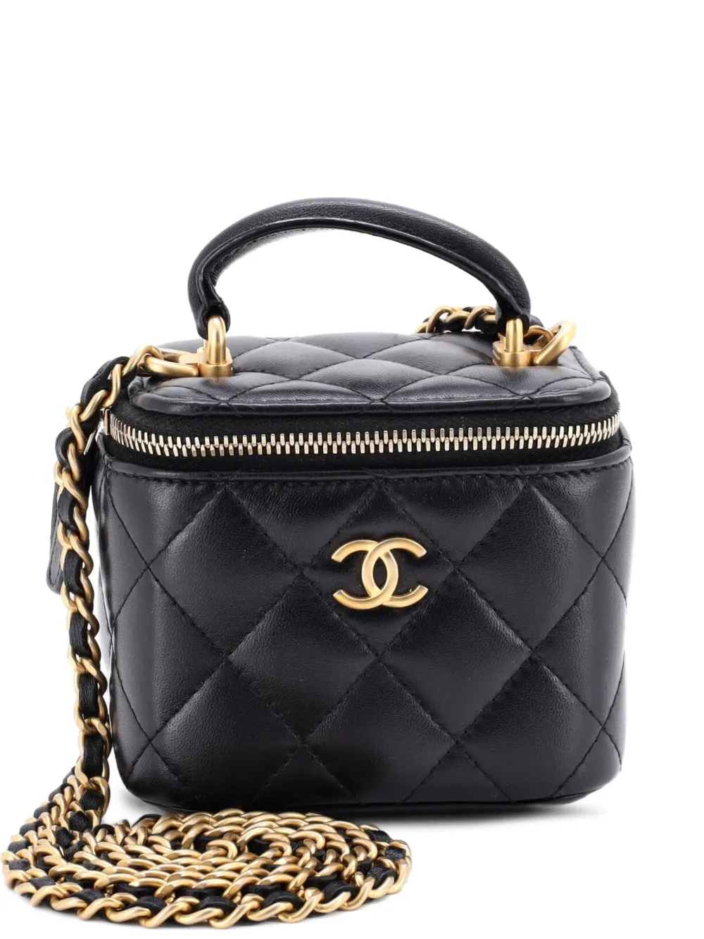 CHANEL Pre-Owned Classic Top Handle Vanity Case with Chain Quilted Lambskin Mini crossbody bag - Nero