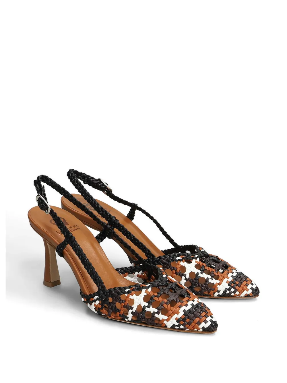 L Arianna Geweven leren slingback pumps Bruin
