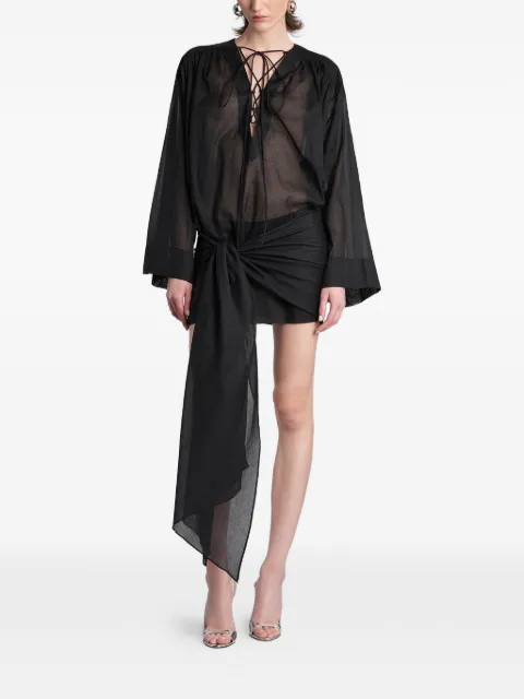 THE ANDAMANE lace-up sheer knotted-detail mini dress