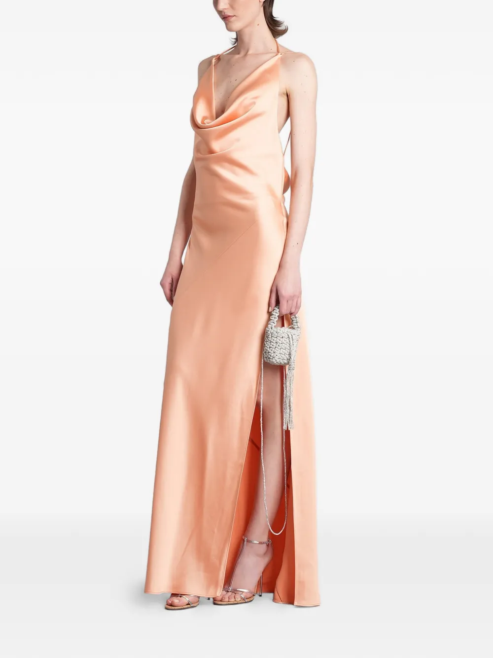 THE ANDAMANE Maxi-jurk met open rug en col Oranje