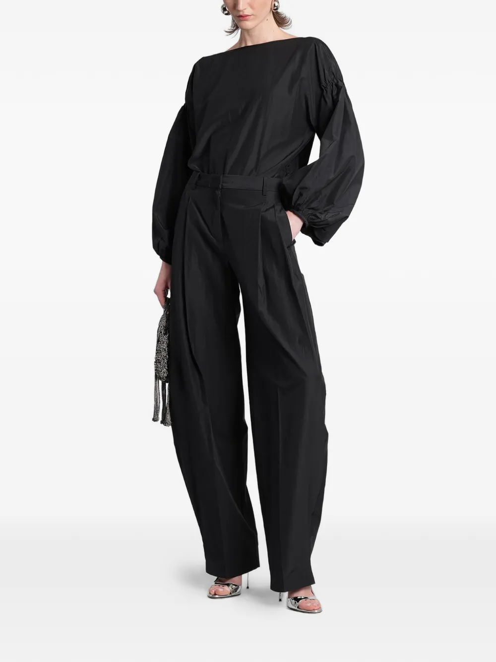 THE ANDAMANE Tracy Pants geplooide broek met wijde pijpen Zwart