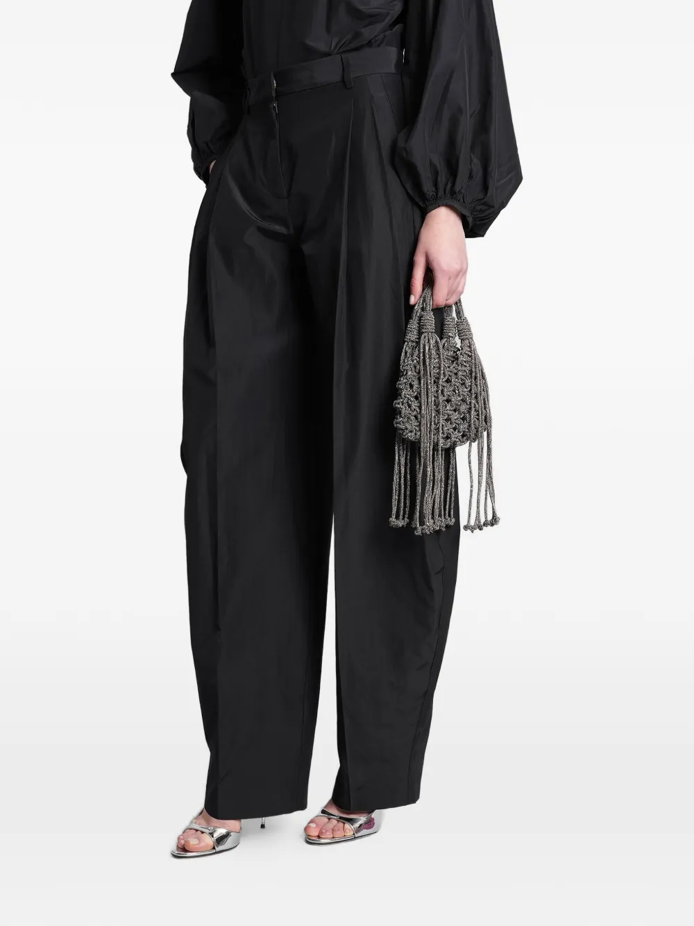 THE ANDAMANE Tracy Pants geplooide broek met wijde pijpen Zwart