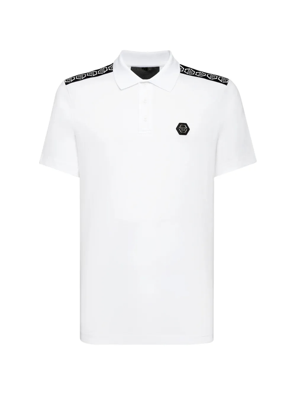 Philipp Plein monogram-tape logo-badge polo shirt - Bianco