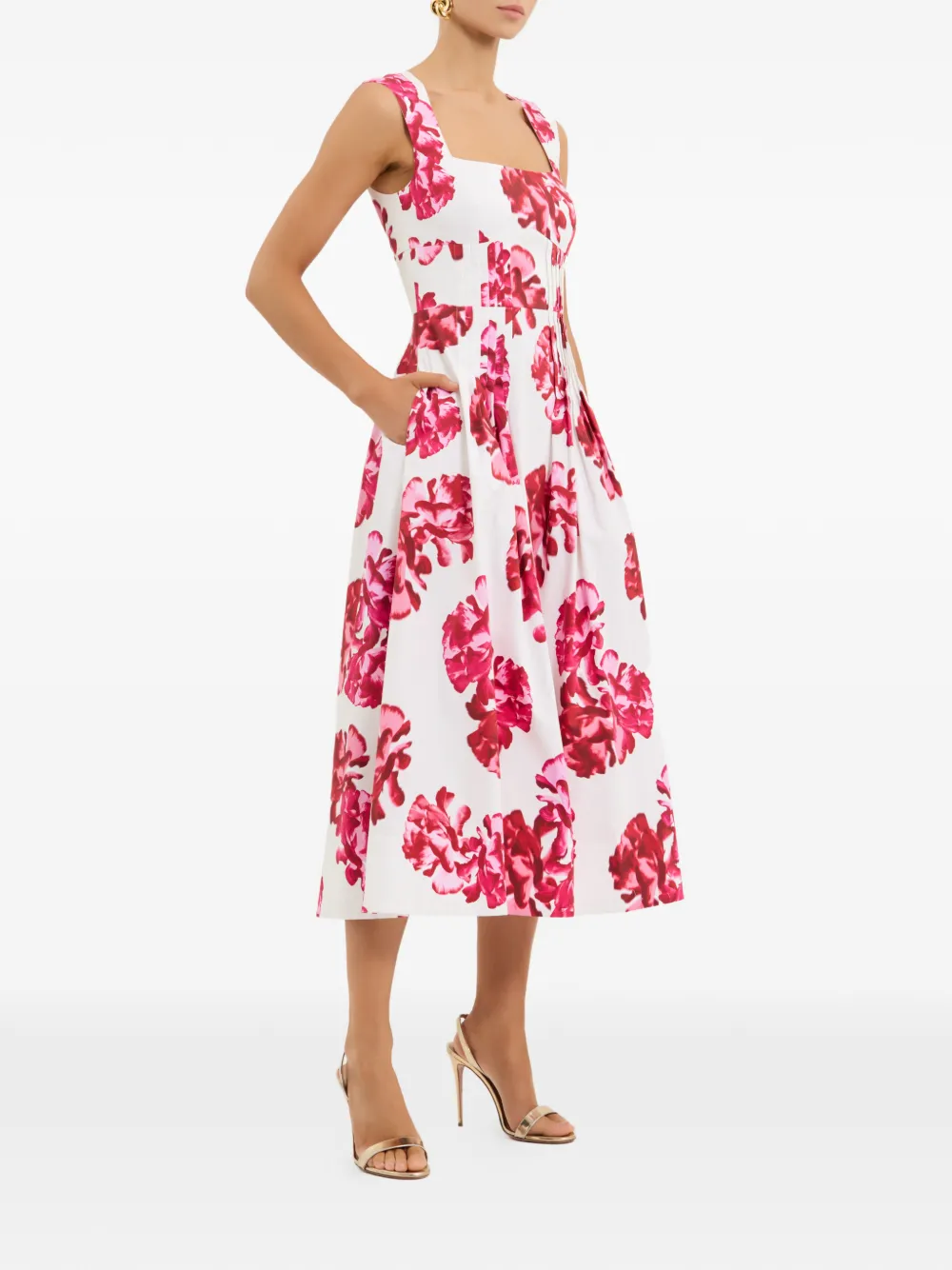 Rebecca Vallance Damask Rose midi-jurk met bloemenprint Wit