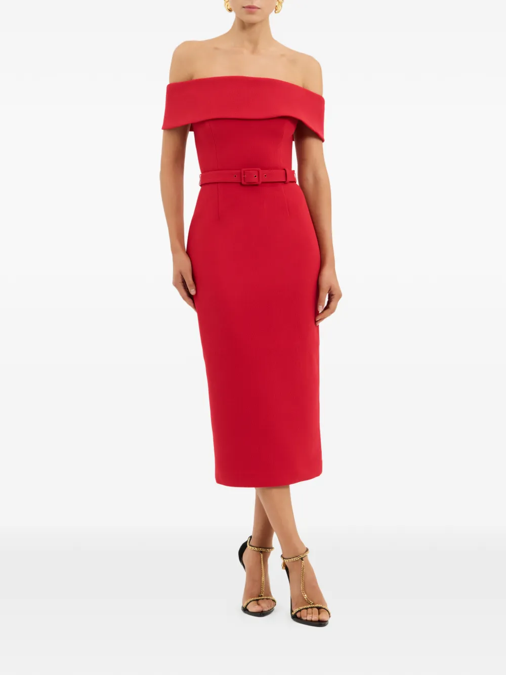 Rebecca Vallance Precious off-shoulder midi-jurk met ceintuur Rood