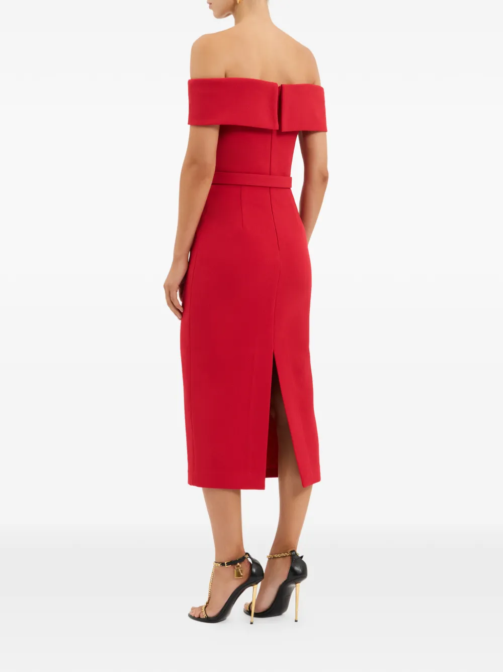 Rebecca Vallance Precious off-shoulder midi-jurk met ceintuur Rood