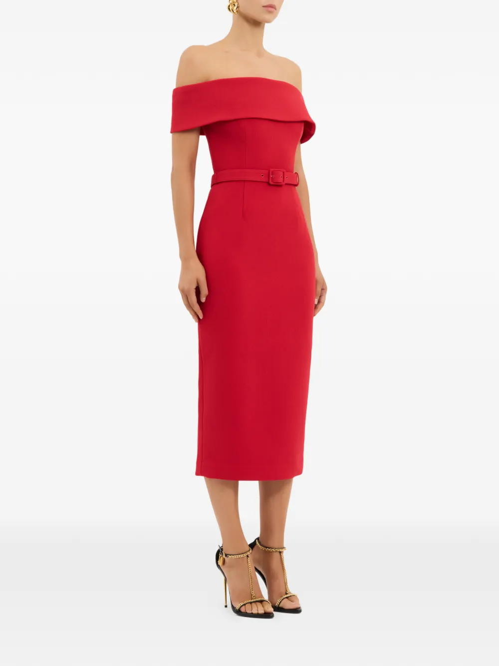 Rebecca Vallance Precious off-shoulder midi-jurk met ceintuur Rood
