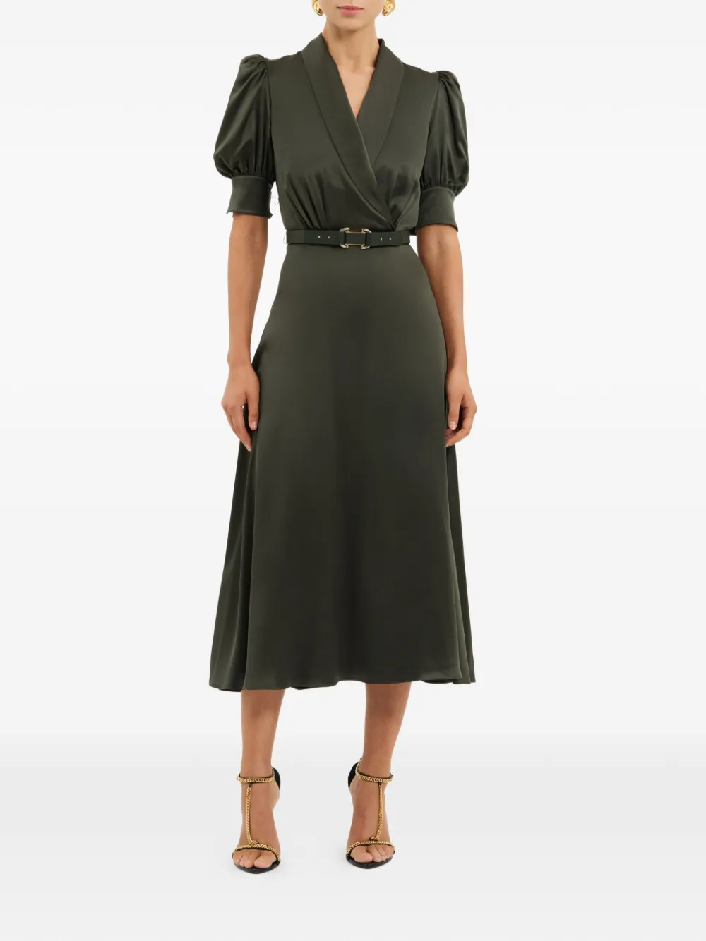 Rebecca Vallance Serene zijden midi-jurk met ceintuur Groen