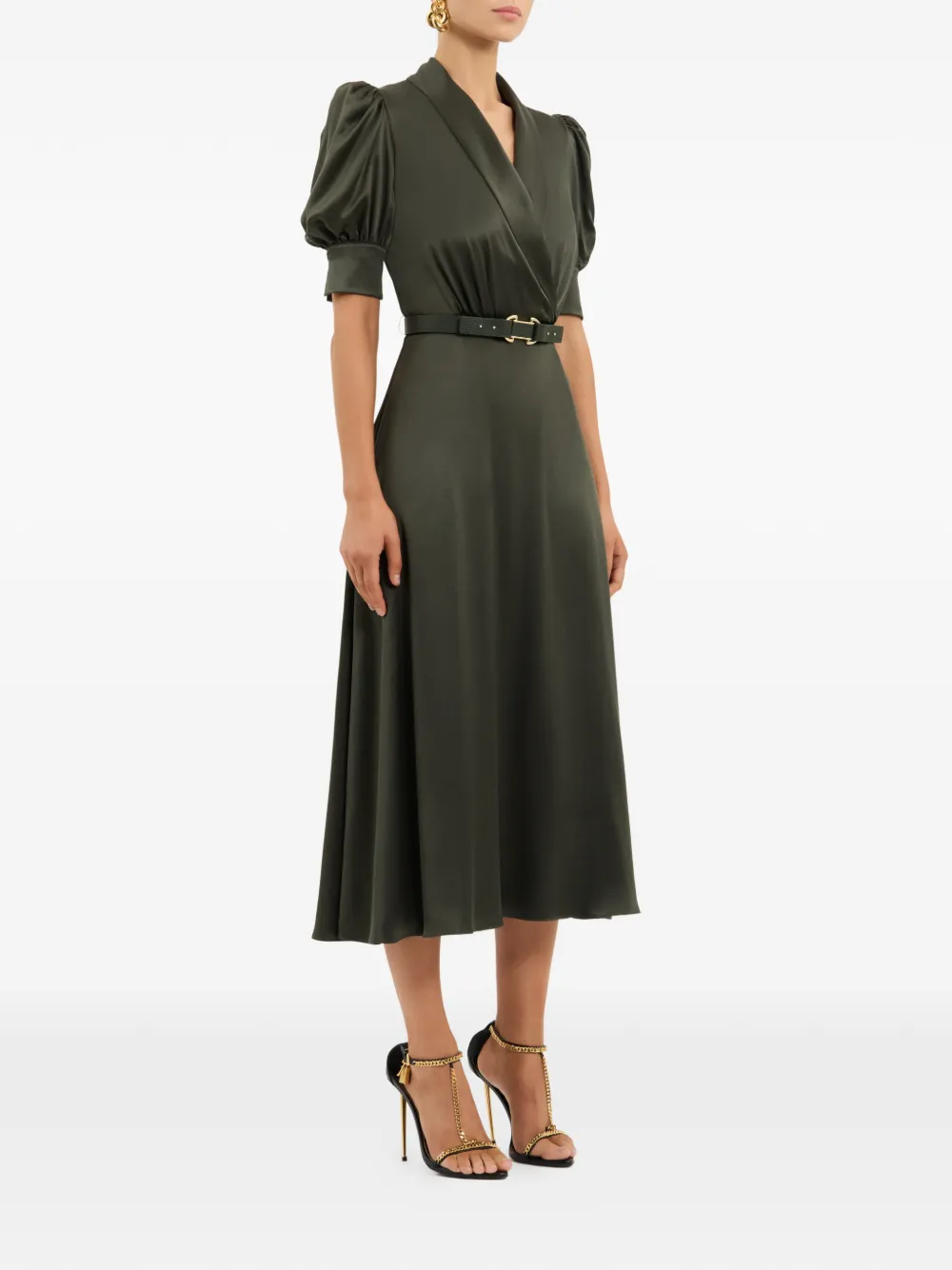 Rebecca Vallance Serene zijden midi-jurk met ceintuur Groen