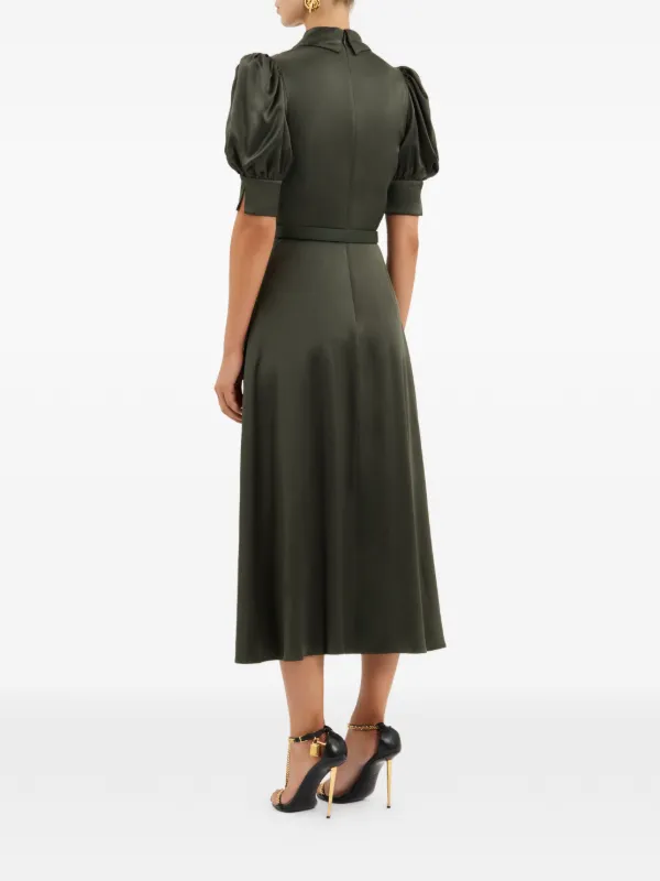 Rebecca Vallance Serene Belted Silk Midi Dress | Green