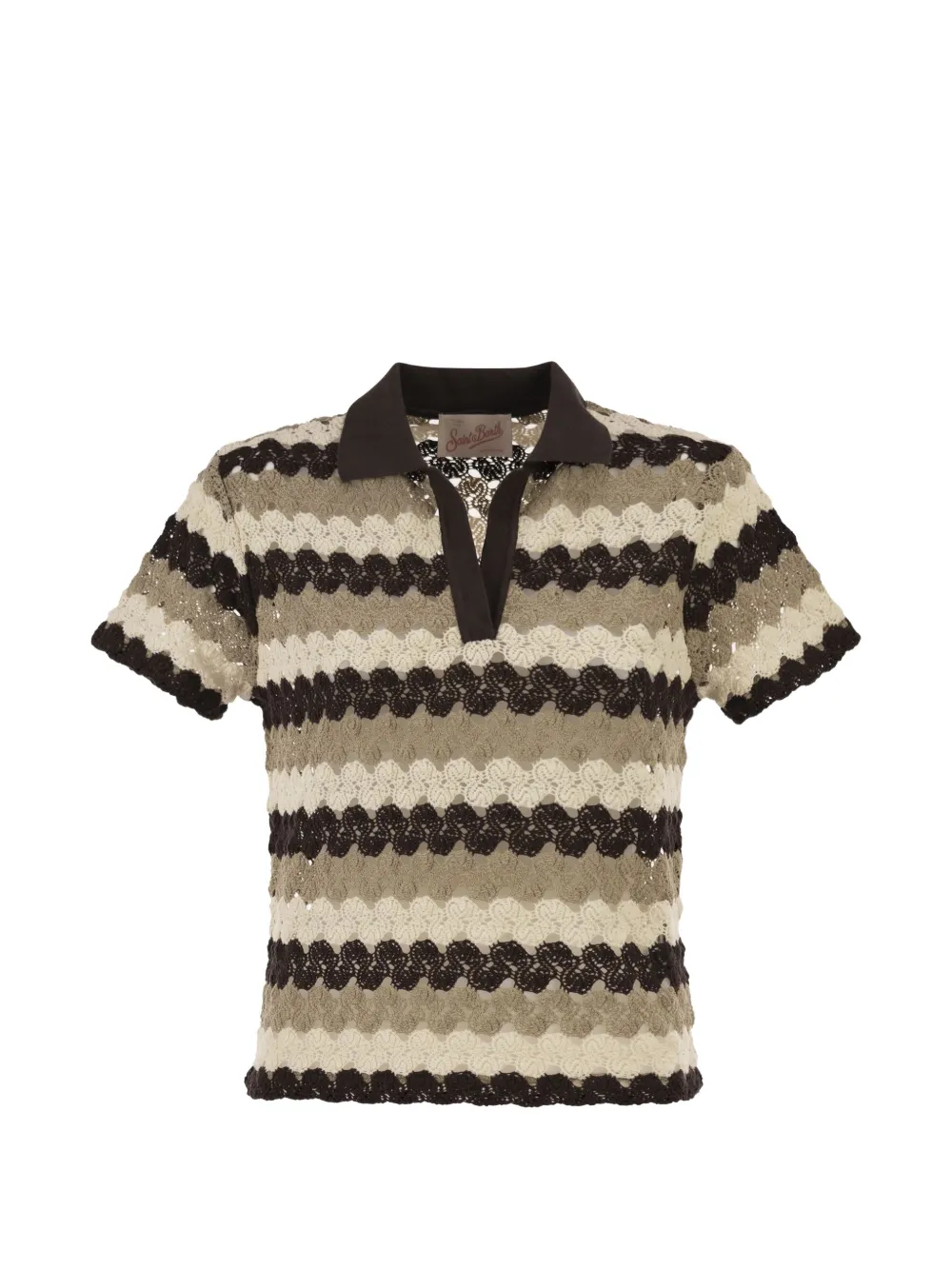 Mc2 Saint Barth Striped-crochet T-shirt In Neutral