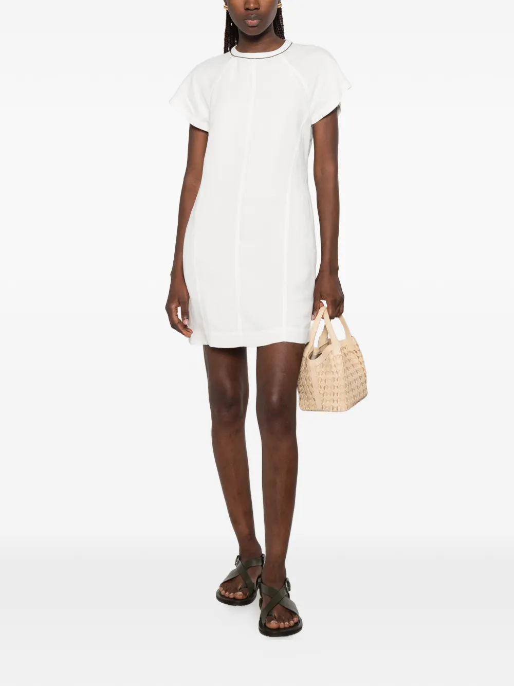 Brunello Cucinelli Mini-jurk met raglan mouwen en monili afwerking Wit