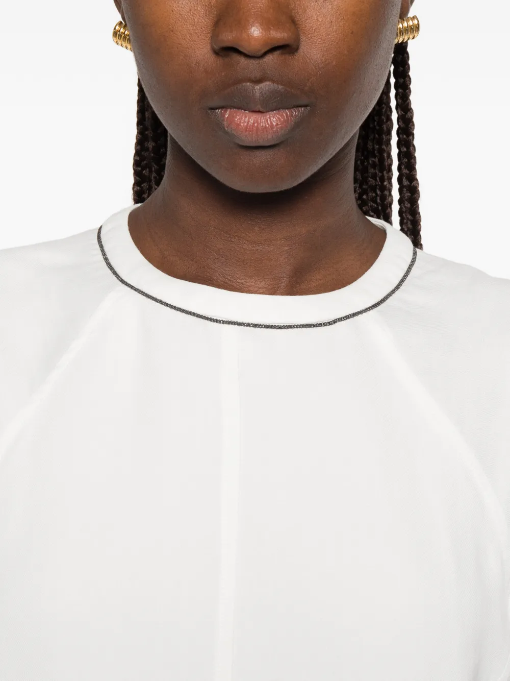Brunello Cucinelli Mini-jurk met raglan mouwen en monili afwerking Wit