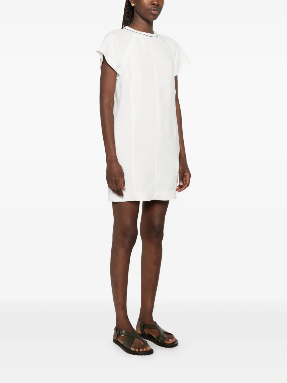 Brunello Cucinelli Mini-jurk met raglan mouwen en monili afwerking Wit
