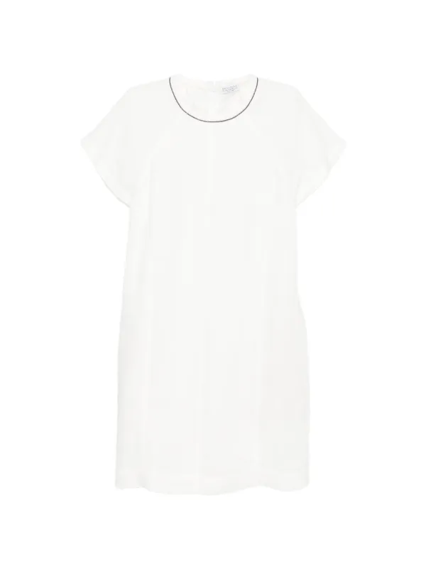 Brunello Cucinelli Monili-trim Raglan-sleeve MINI Dress in White