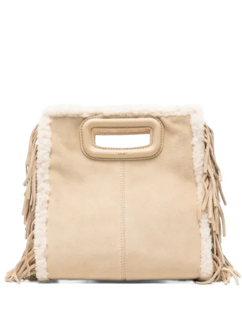 Maje fringed shearling-trim tote bag