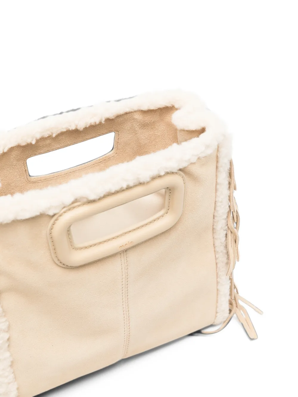 Maje fringed shearling-trim tote bag Beige