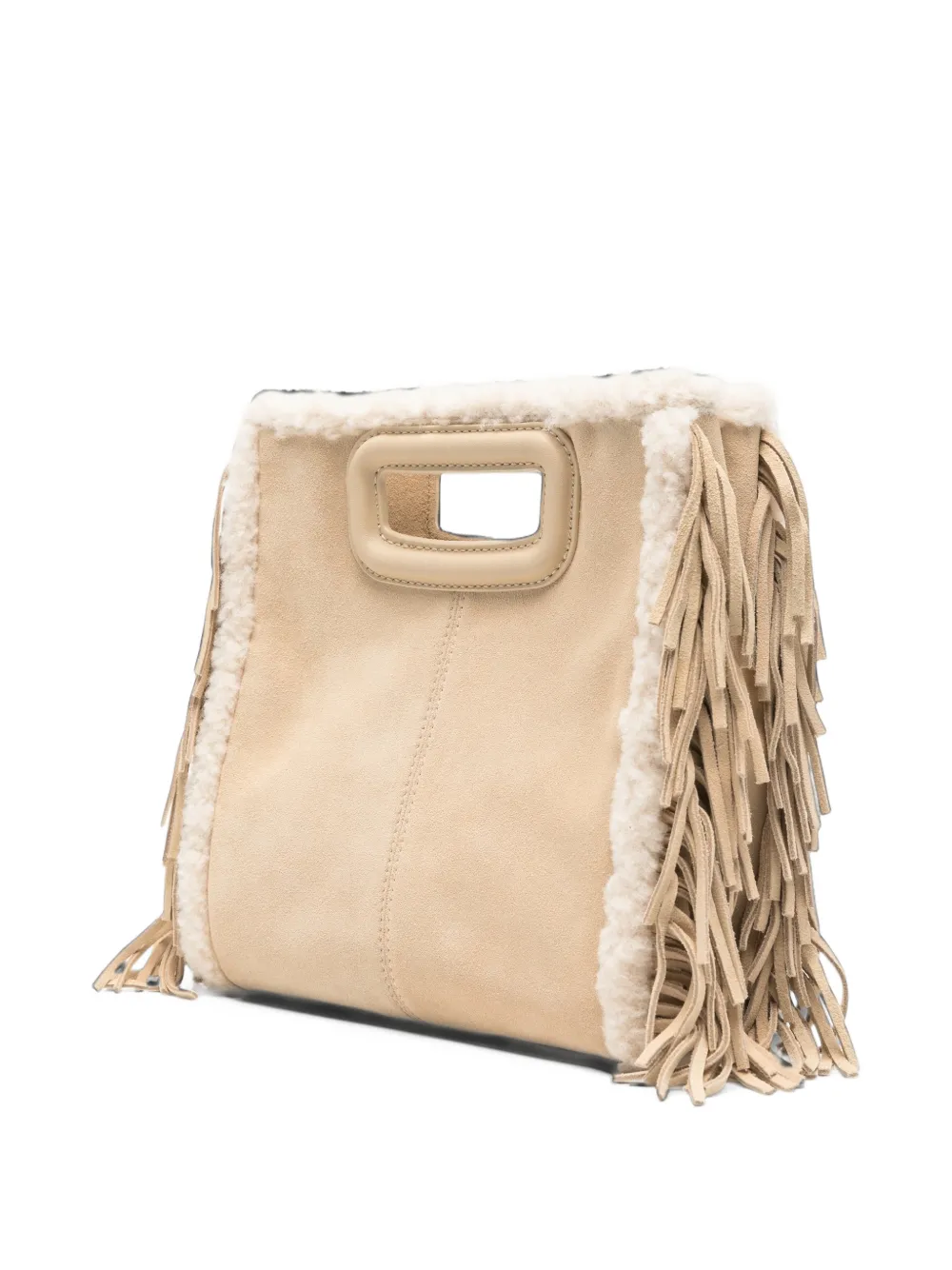 Maje fringed shearling-trim tote bag Beige