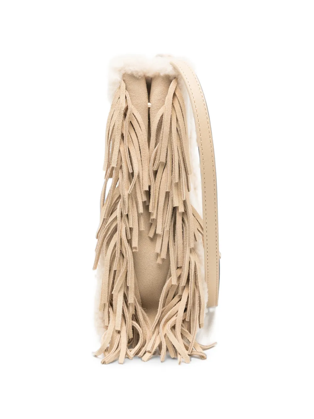 Maje fringed shearling-trim tote bag Beige