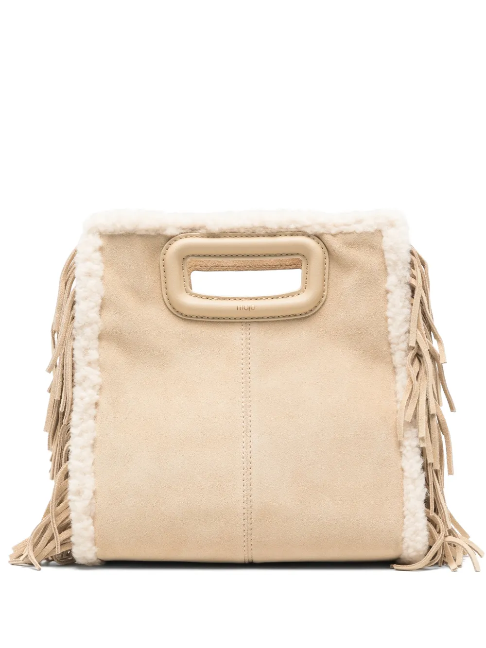 Maje fringed shearling-trim tote bag Beige